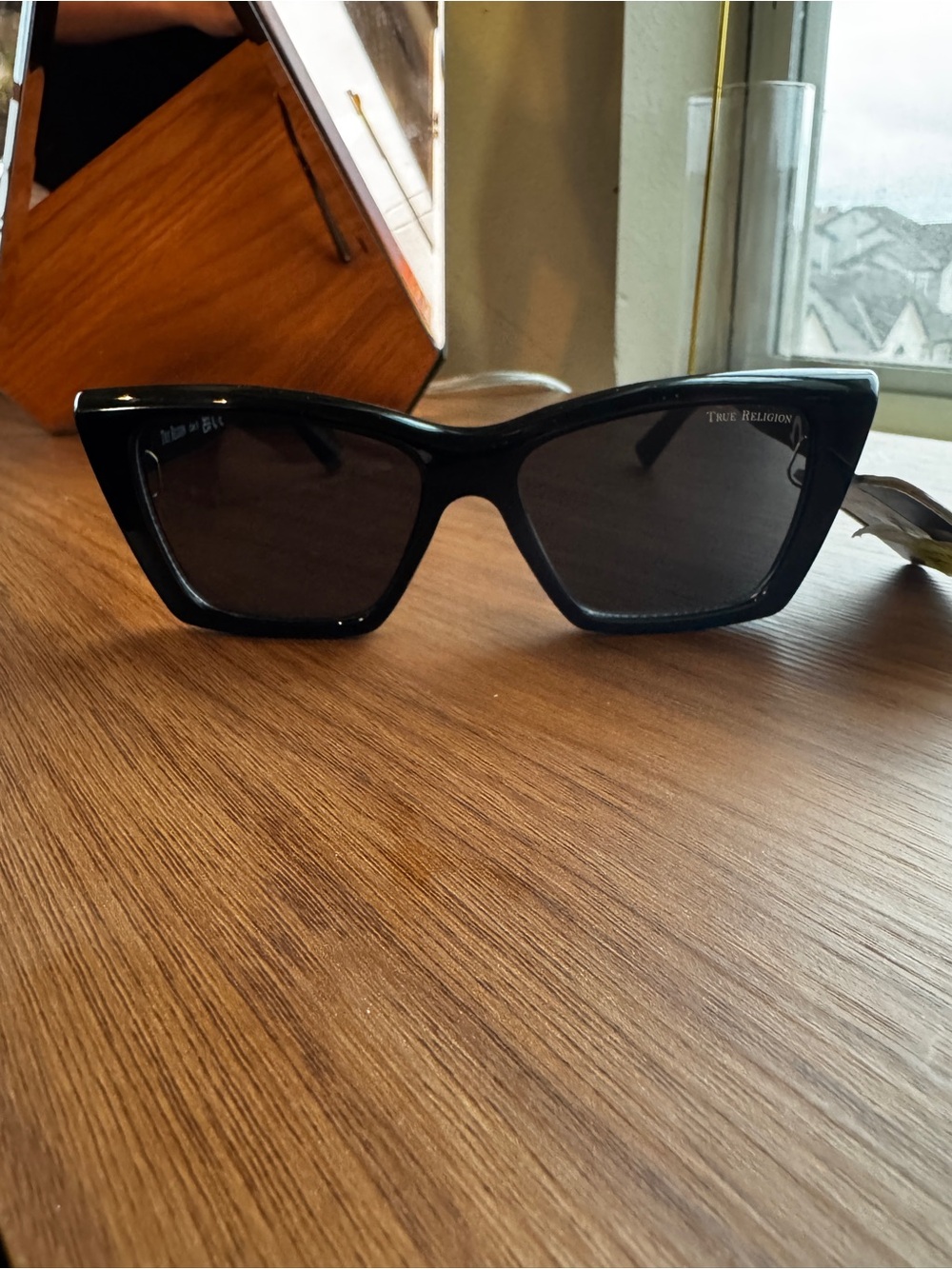 True Religion Women's Black Cat-Eye Sunglasses with Dark Lenses